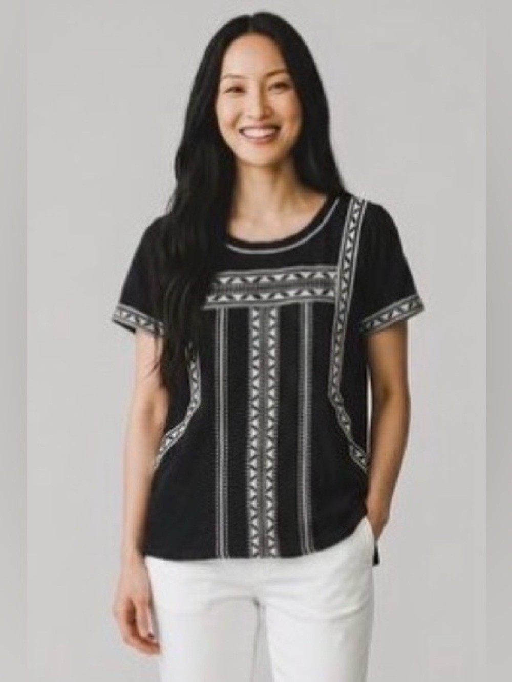 Lucky Brand Boho Black & White Top Size XL